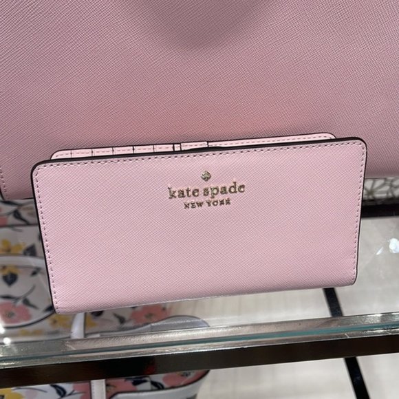 Kate Spade Staci Medium Satchel & Staci Large Slim Bifold Wallet Chalk Pink - Picture 12 of 16